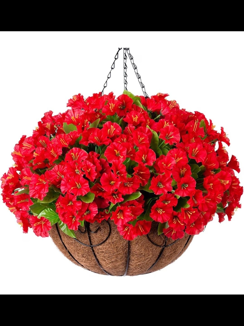 Vibrant Red Artificial Hanging Floral Basket - Faux Florals